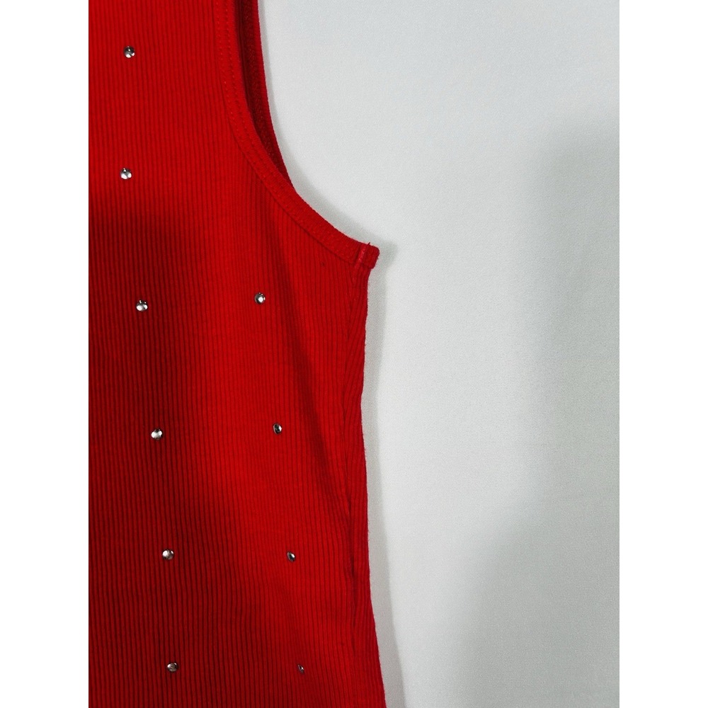 Y2K Ribbed Knit Fitted Tank Top Size M Studded Bling Bratz Baddie Grunge Emo Alt - Picture 8 of 12